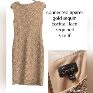 Connected Apparel Gold Lace Midi Dress